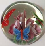 Glass Paperweight - Butterflies and Flowers